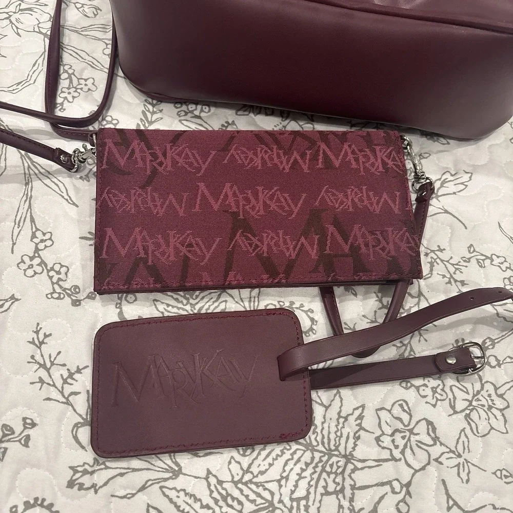 Mary Kay Backpack Purse Maroon Travel Tote W/ Zippered Pockets + Wallet